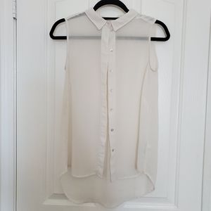 White Chiffon Sleeveless Button Down